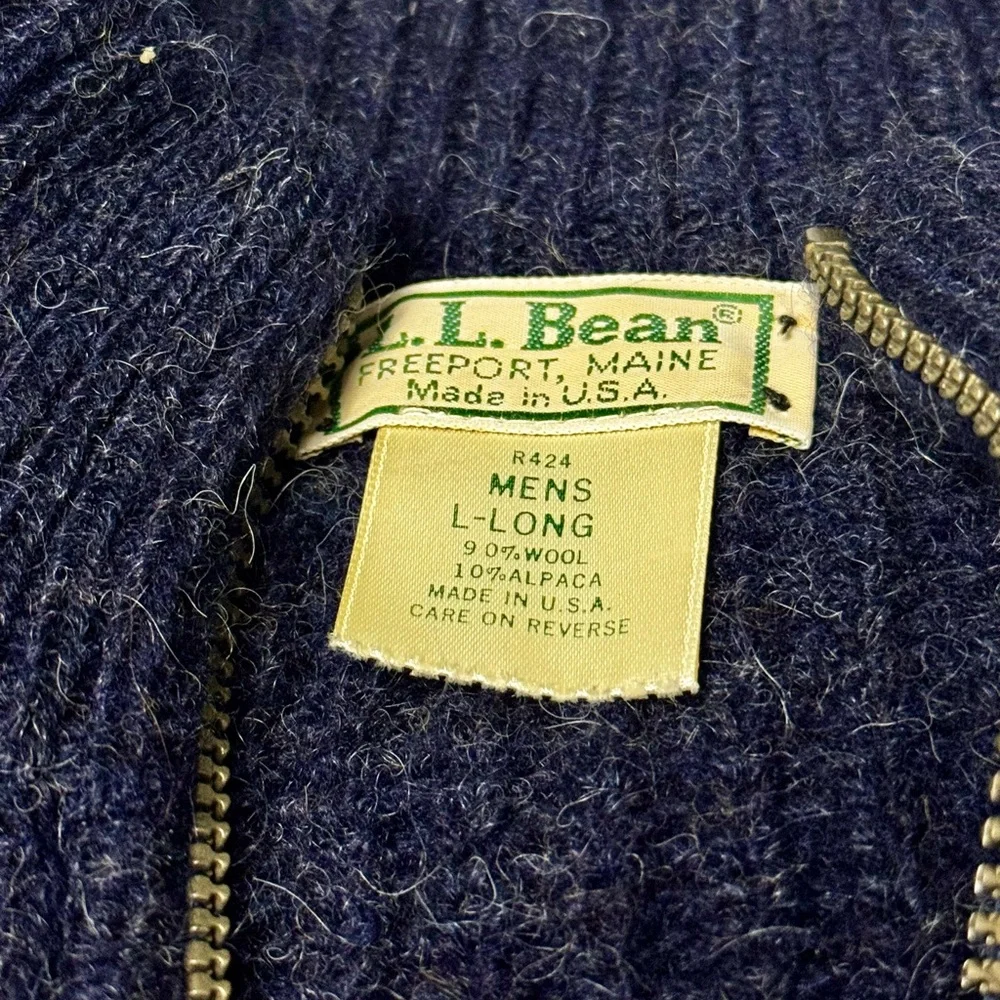 Vintage L.L. Bean Men’s Wool and Alpaca Full Zip Sweater - Large Long (Tall)